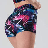 Simple shorts Bleu Fern for fitness and poledance - Shark polewear op www.flexmonkey.nl achterkant side