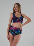 high waist bikini paaldans shorts Bleu Fern and black voor poledance in twee kleuren dual wearable door Shark polewear via www.flexmonkey.nl voorkant  full view