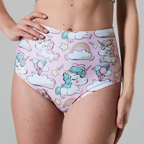high waist bikini paaldans shorts Unicorns Light Blue voor poledance in twee kleuren dual wearable door Shark polewear via www.flexmonkey.nl front
