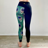 Yoga and fitness leggings peacock print by Flexmonkey polewear back