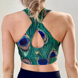 Racerback poledance and fitness top by Flexmonkey polewear in peacock print back