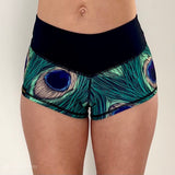 Hotpants poleshorts by Flexmonkey polewear in peacock print front
