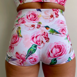 poledance fitness shorts bikershort Hummingbird roses print in second skin from flexmonkey polewear paaldansbroekje back