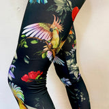 Fitness yoga leggings with Cockatoo print by Flexmonkey polewear close up legs