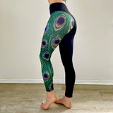 Yoga and fitness leggings peacock print by Flexmonkey polewear side