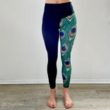 Yoga and fitness leggings peacock print by Flexmonkey polewear front