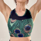 Racerback poledance and fitness top by Flexmonkey polewear in peacock print side fronts