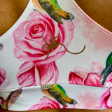 polesports clothing poletop by flexmonkey polewear in hummingbird rose print close up